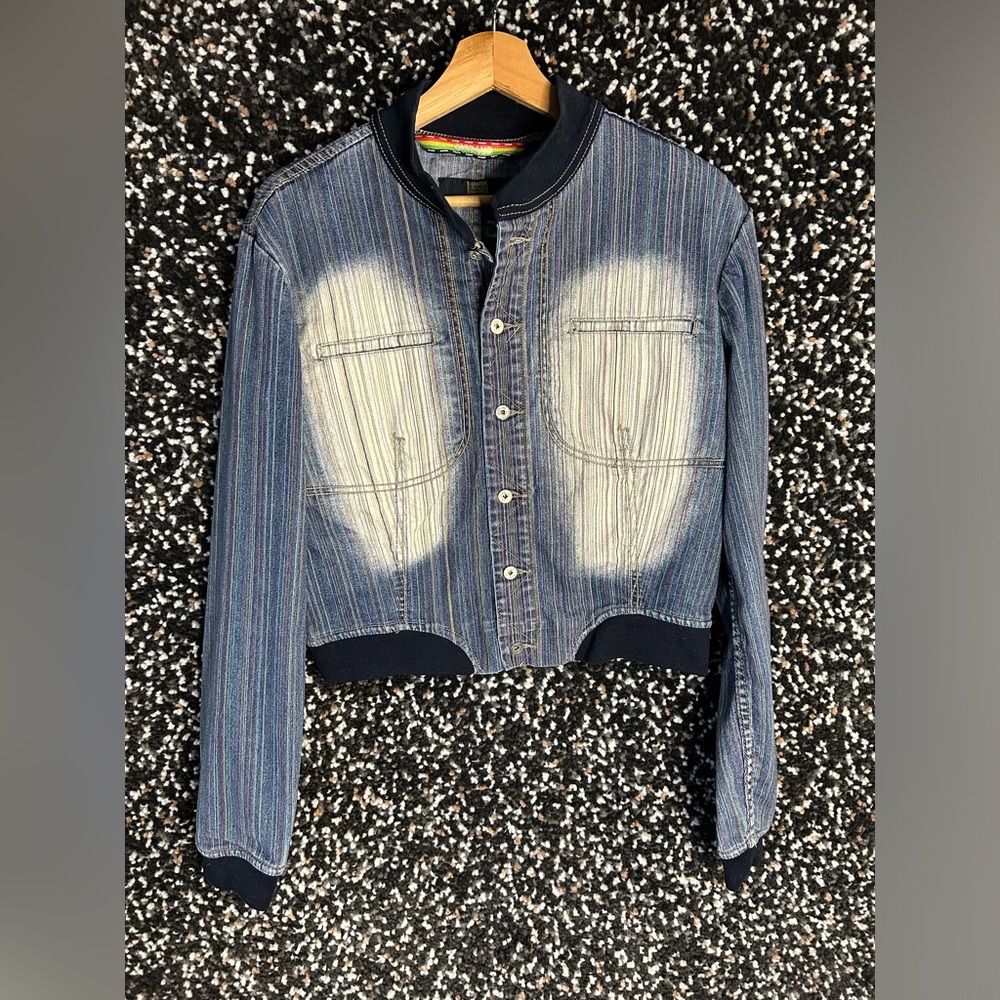 Vintage 90s Marithe Francois Girbaud L Colored Thread Denim Cropped Jacket Rare